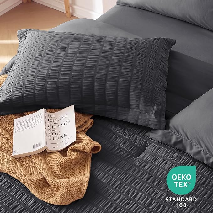 MUXHOMO 5 Pieces Twin XL Comforter Set, Seersucker Bed in a Bag Twin XL Size - Image 9