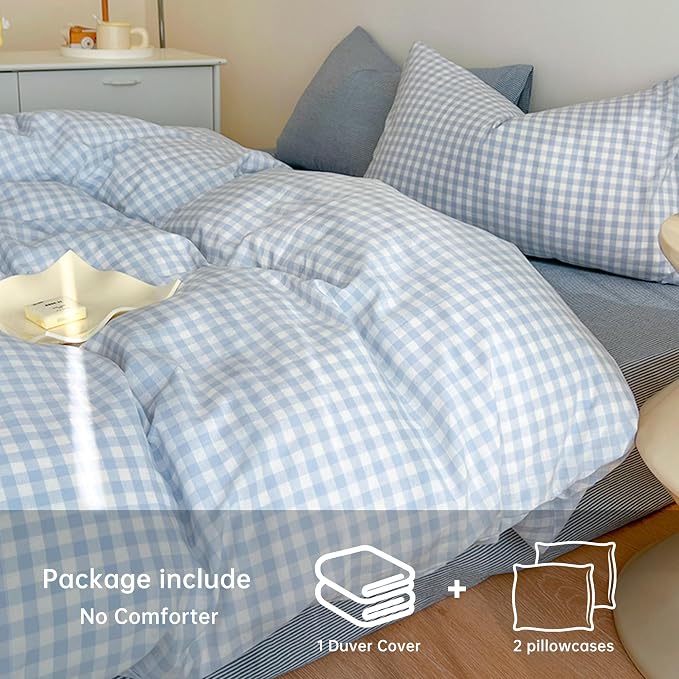 BOLINLIVING Gingham Duvet Cover Full Size, Microfiber Bedding Set - Image 4