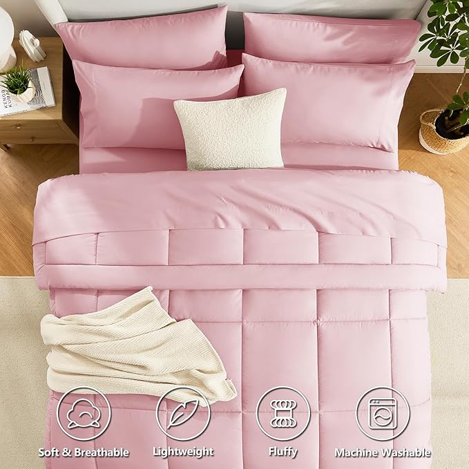 CozyLux Full Size Comforter Set Pink, 7 Pieces Bed in a Bag, All Season Bedding - Image 2
