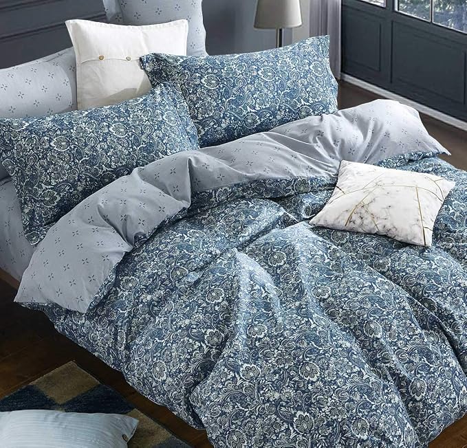 SLEEPBELLA Duvet Cover Queen, 600 Thread Count Cotton Blue & Green Paisley by SLEEPBELLA