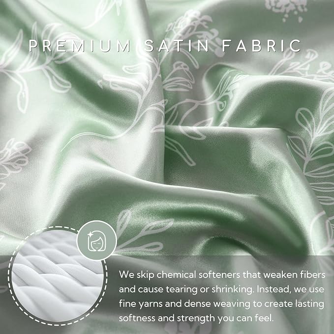 MR&HM Satin Bed Sheets with Elastic Corner Straps, Queen Size Sheets Set - Image 3