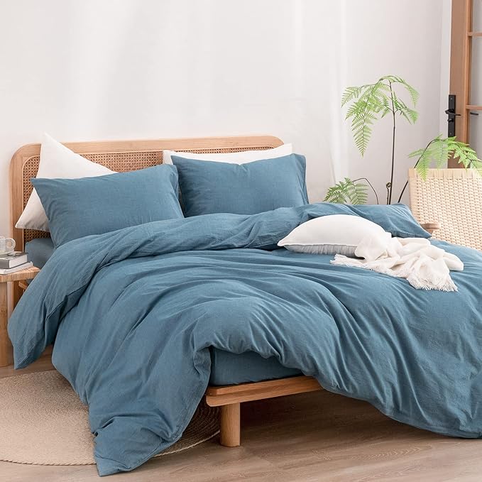 BESTOUCH Duvet Cover Set 100% Washed Cotton Linen Feel Super Soft Comfortable - Image 4