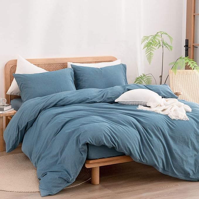 BESTOUCH Duvet Cover Set 100% Washed Cotton Linen Feel Super Soft Comfortable - Image 4