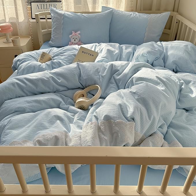 mixinni Blue Gingham Duvet Cover King Size - Image 2