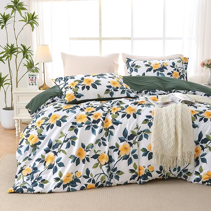 Duvet Cover King Size, Reversible Floral Vintage Duvet Cover Set by MUXHOMO