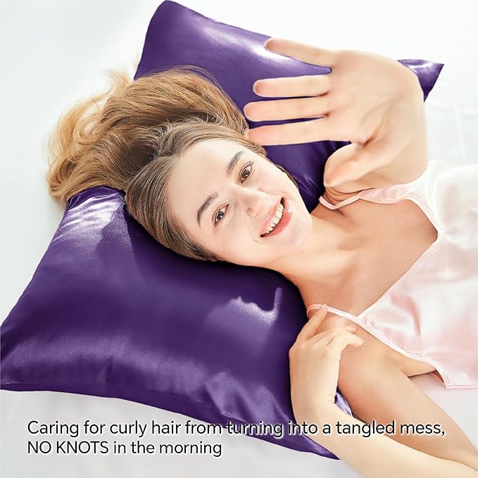 BEDELITE Satin Pillowcase with Zipper, Plum Purple King Size Pillow Cases Set - Image 4