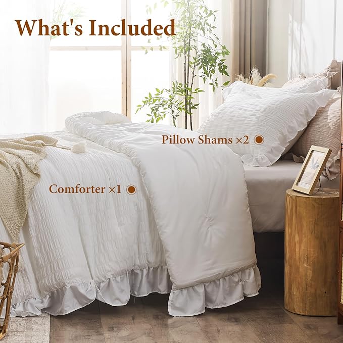 JOLLYVOGUE White Comforter Full Size, 3 Pieces Seersucker Lightweight Full Size - Image 7