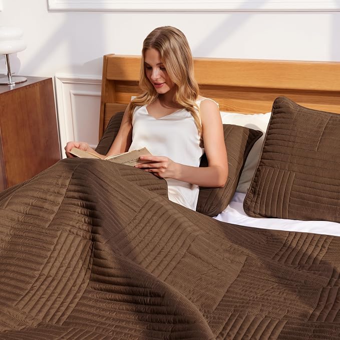 Whale Flotilla Ultra Soft Queen Quilt Bedding Set, Lightweight Microfiber Brown - Image 3
