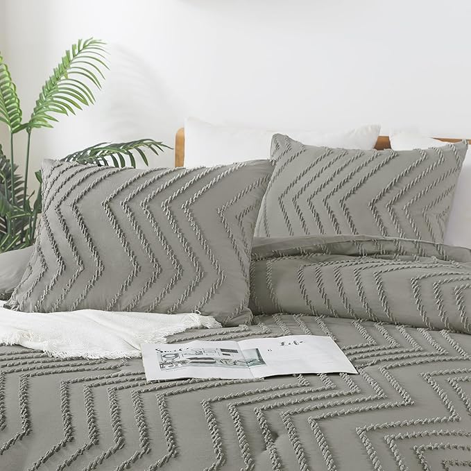 Andency Medium Grey Comforter Set Full Size, Boho Grey Soft Warm Bedding - Image 4