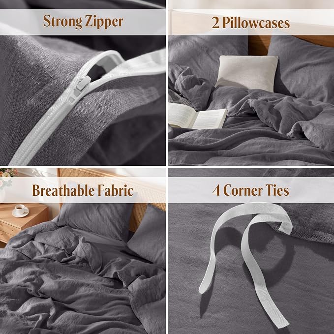 LBRO2M 100% France Linen Duvet Cover Set Full Size 3 Pcs Natural Flax Comforter - Image 5