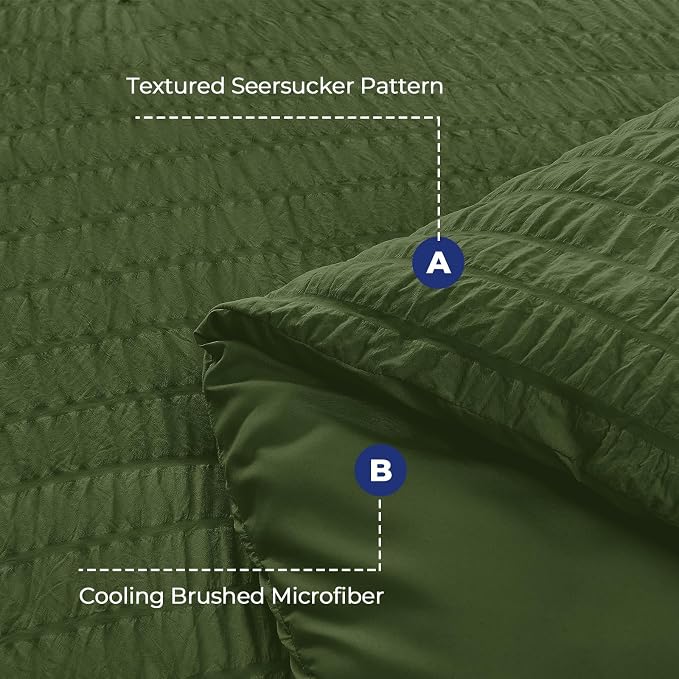 HYMOKEGE Olive Green Full Size Comforter Sets Seersucker 7 Pieces, All Season - Image 4