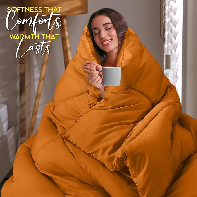 Utopia Bedding Queen Comforter Duvet Insert, Quilted Burnt Orange Comforter - Image 4