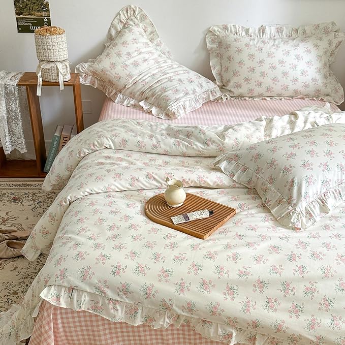 mixinni Pink Floral Duvet Cover Set Twin XL Size - Image 5
