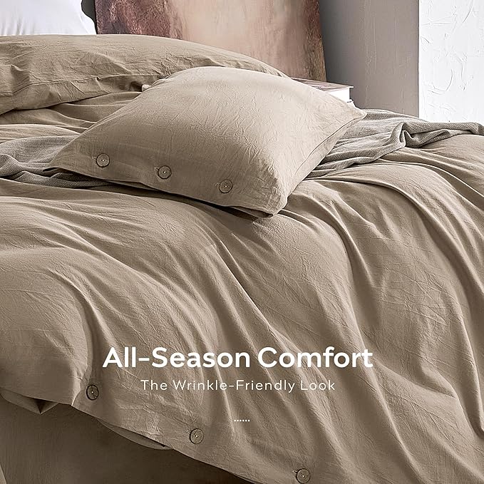 JELLYMONI 100% Washed Cotton Duvet Cover Queen – Soft, Breathable Linen-Look - Image 5