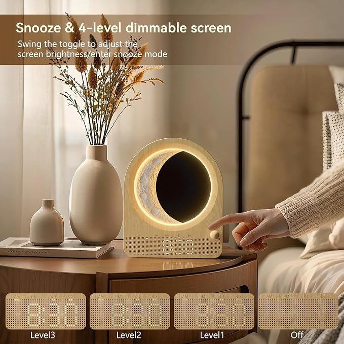 blonbar Sunrise Alarm Clocks for Bedrooms, Stepless Dimmable Moon Lamp Dual - Image 7