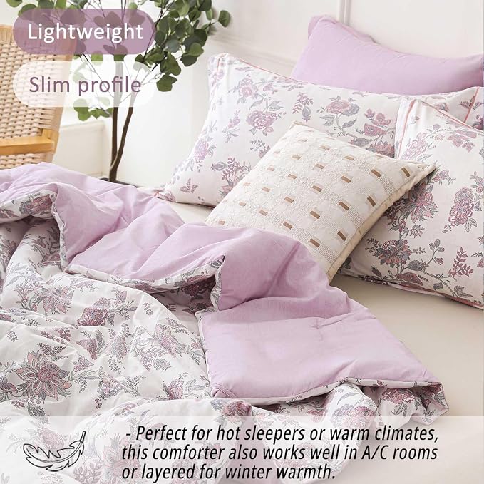 LEMIROE Pink Floral Cotton Comforter Queen Size 3PC - Image 4