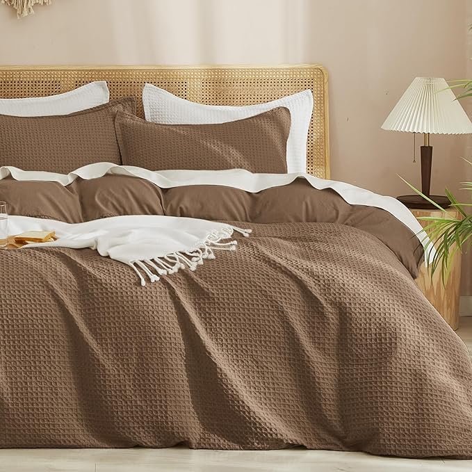 PHF Waffle Duvet Cover Set California King, No Snagging Soft Luxury Textured by PHF