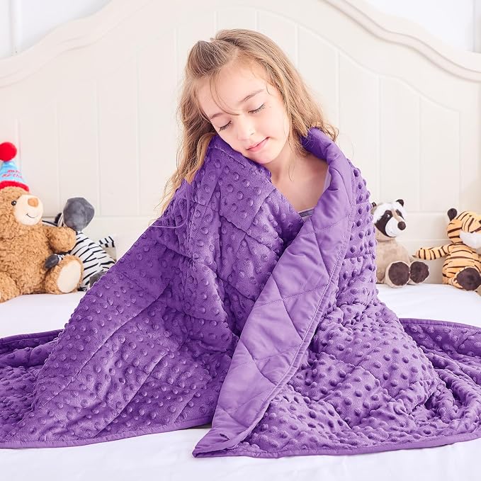 Purple Weighted Blanket Kids 7lbs, Breathable Cooling Minky Heavy Throw Blanket - Image 2