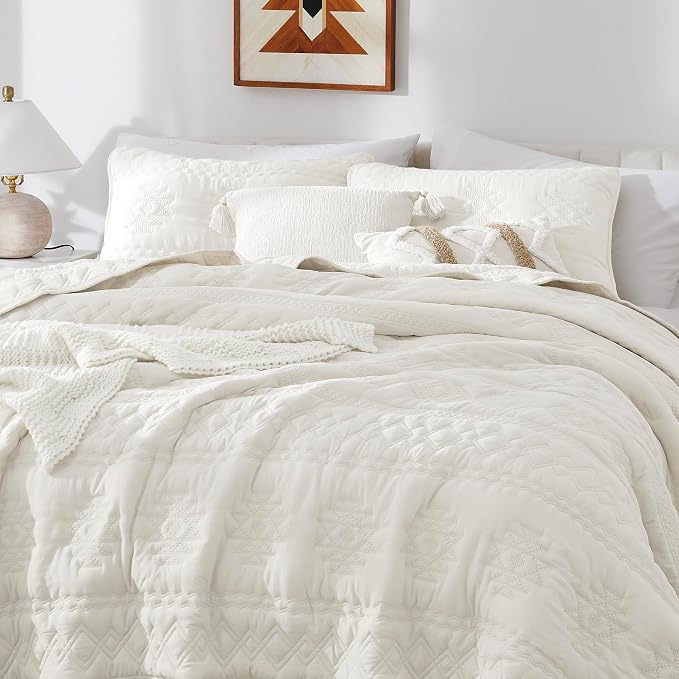 WDCOZY Boho Ivory Oversized California Cal King Size Quilt Bedding Sets - Image 3