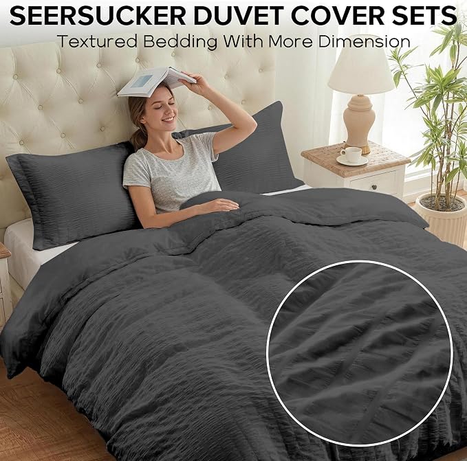 Cozyide Dark Grey Duvet Cover Full Size, 3 Pieces Bedding Duvet Covers - Image 2