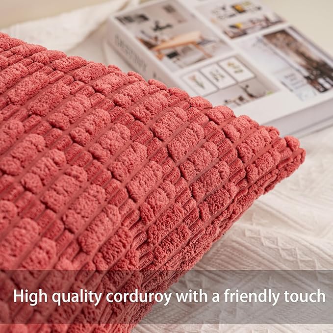 Aegero Pack of 2 Corduroy Decorative Throw Pillow Covers 18x18 InchSoft Boho - Image 2