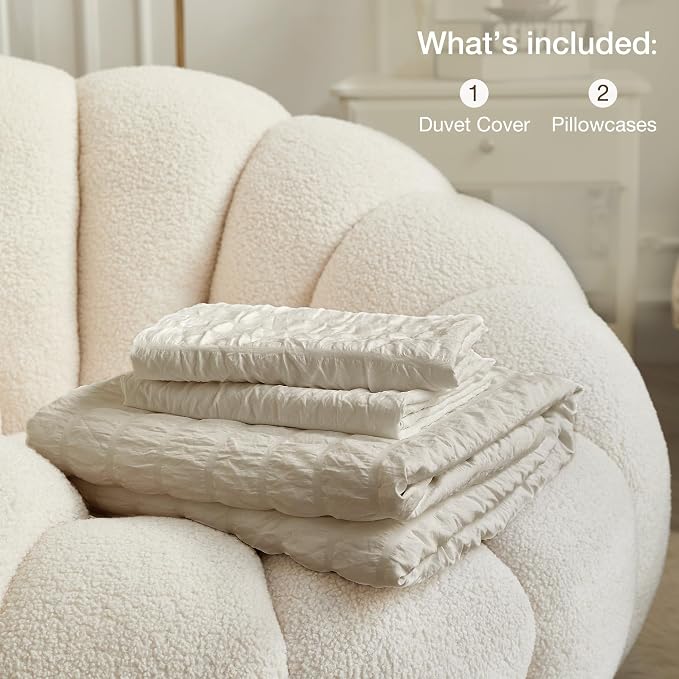 JELLYMONI Beige Duvet Cover Full Size, Soft Breathable Seersucker Duvet Cover - Image 9
