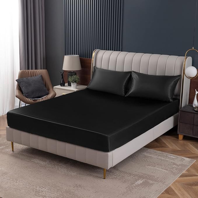 Homiest Black Satin Fitted Sheet Twin Size, Deep Pocket, Luxury & Ultra Soft - Image 9