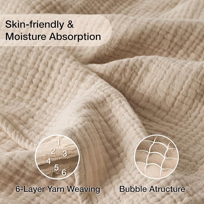 100% Cotton King Size Blankets for Bed 108" x 90", 6 Layers Cooling and Soft - Image 4