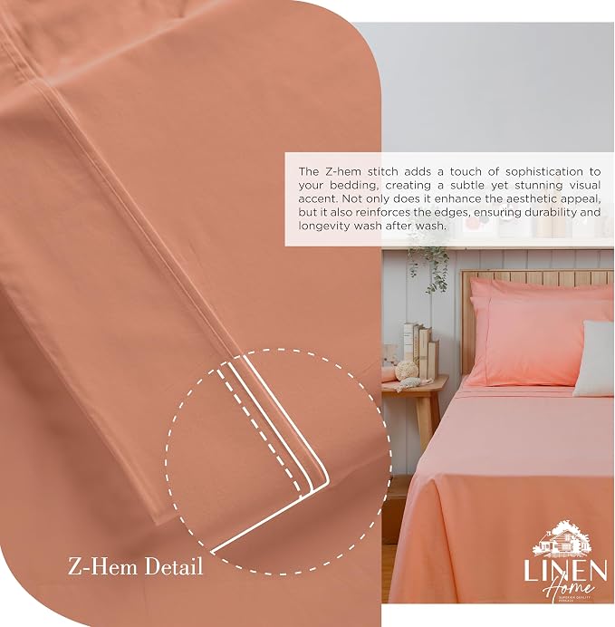 Linen Home 100% Cotton Percale Sheets California King Size, Tera Clay, Deep - Image 3