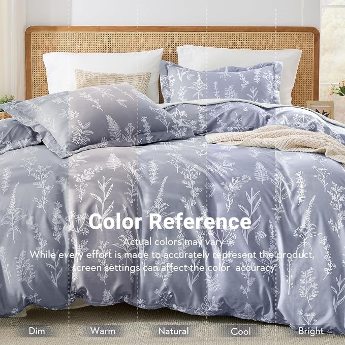 MUXHOMO Duvet Cover Full Size, Reversible Floral Grey Duvet Cover Set - Image 3