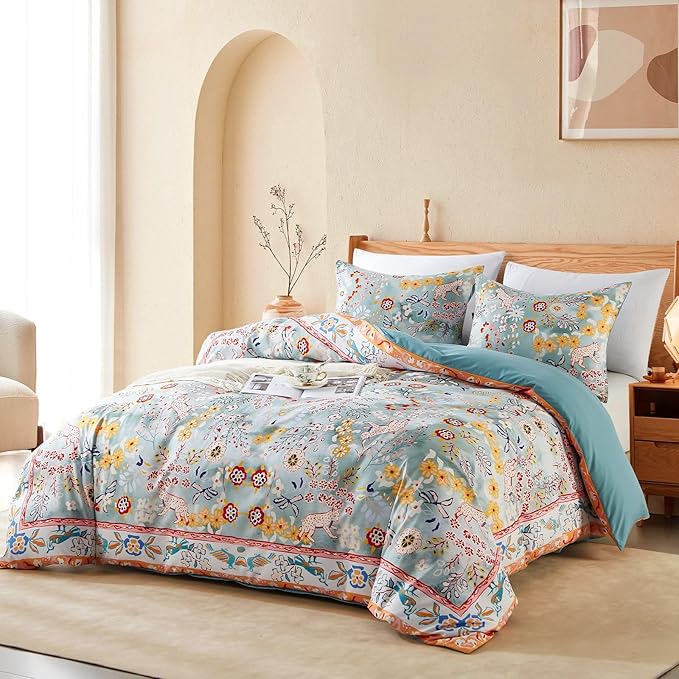 Cupocupa Duvet Cover Queen Size Set Boho Floral Pattern Queen Christmas Duvet - Image 2