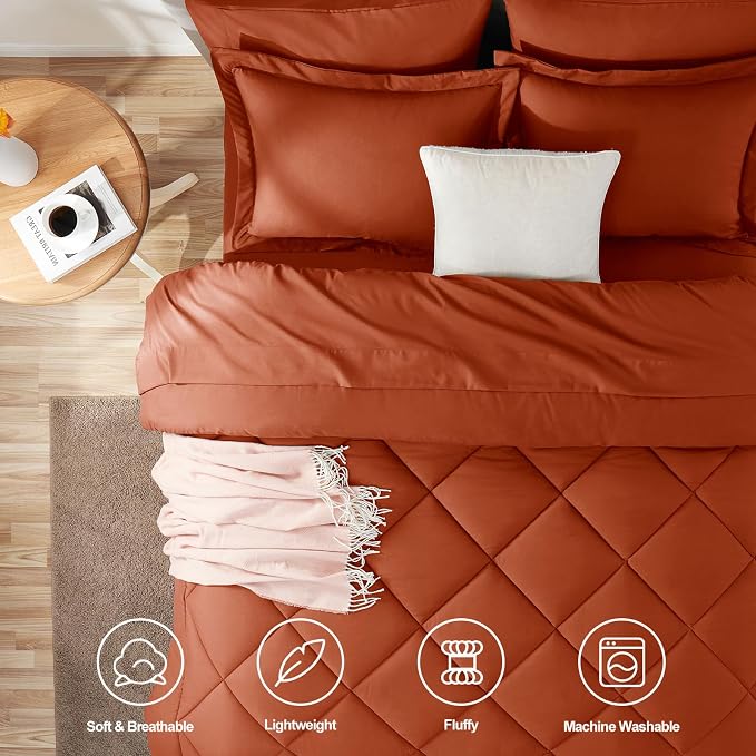 CozyLux King Size Comforter Set Burnt Orange - Image 2