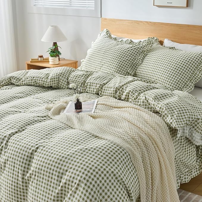 Gingham Duvet Cover Queen Size, 3 Pieces Soft Breathable Microfiber Plaid - Image 6
