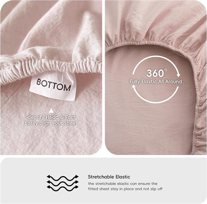 MooMee Fitted Bottom Sheet Only 100% Washed Cotton Linen Like Textured - Image 3