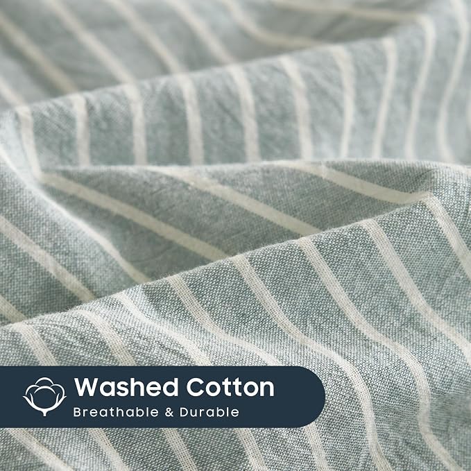 Wake In Cloud - Striped Cotton Duvet Cover Set, 100% Washed Cotton Textured - Image 6