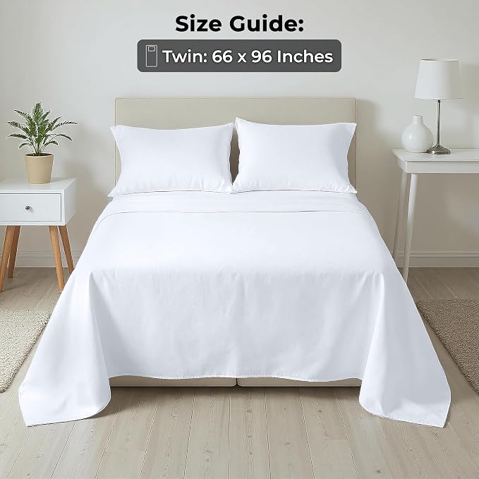 Royale Linens 100% Organic Cotton Twin 2 Pack Flat Sheet Only - Image 3
