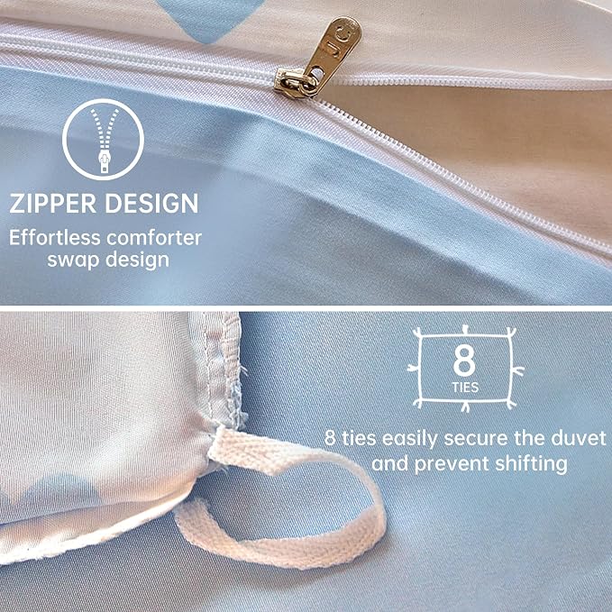 BOLINLIVING Cute Duvet Cover Full Size, Reversible Light Blue & White Heart - Image 6