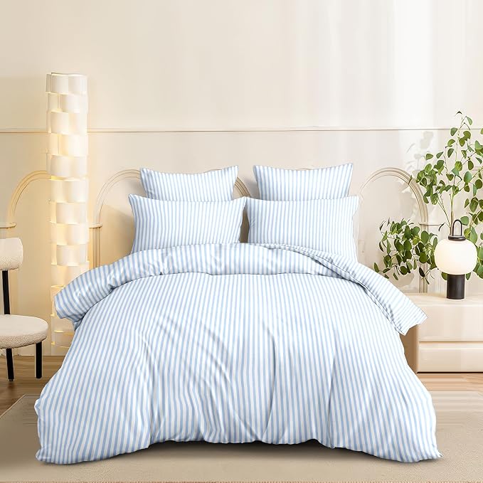 Nayoroom Blue Striped Duvet Cover Full Size White Stripe Duvet Cover Dorm - Image 5