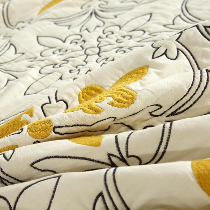 ROOMLIFE Quilt Set King Size 3D Floral Iris Embroidery Pattern 3-Piece Cotton - Image 8