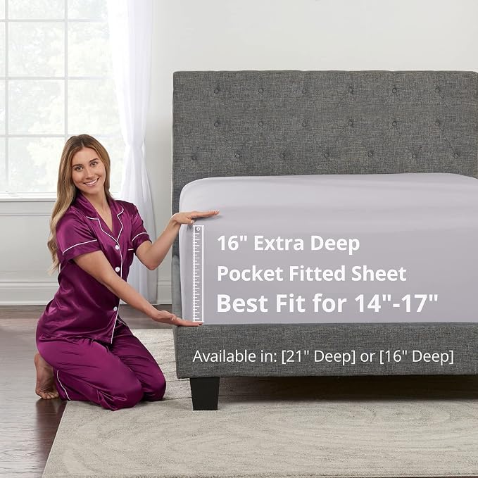 Queen Size Deep Pocket Fitted Sheets 16' Fit Perfectly 14'18' Mattress & by DeaLuxeBedding