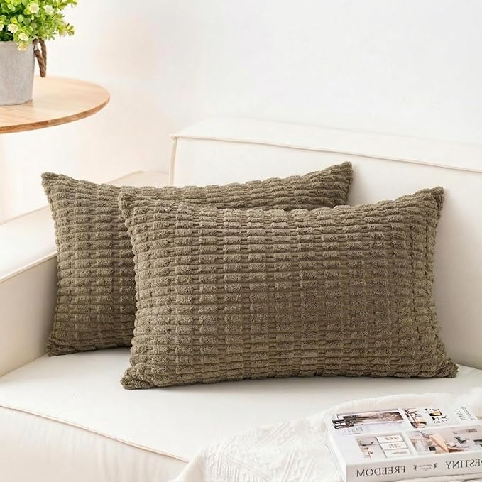 Aegero Pack of 2 Corduroy Decorative Throw Pillow Covers 12x20 InchSoft Striped by Unknown
