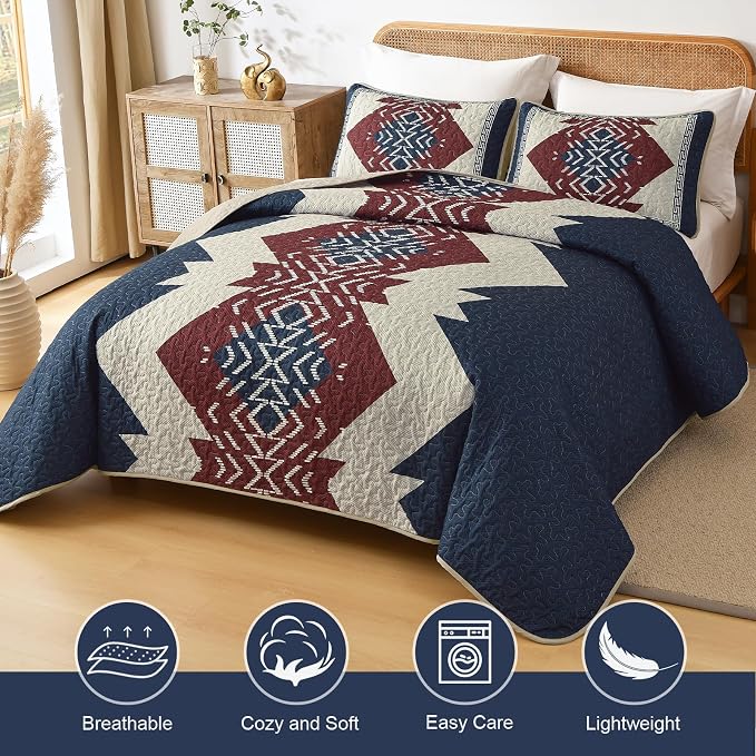 Dintszyayue Queen Quilt Set 3 Piece Boho Aztec Texture Bedspread Coverlet Set - Image 2
