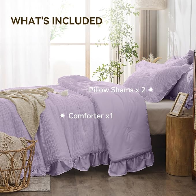 JOLLYVOGUE Lavender Queen Comforter Set, 3 Pieces Seersucker Comforters Queen - Image 6