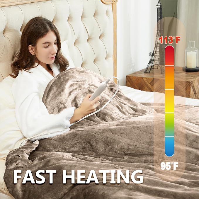 Tefici Electric Heated Blanket Queen Size, Dual Control Super Cozy Soft 2-Layer - Image 3