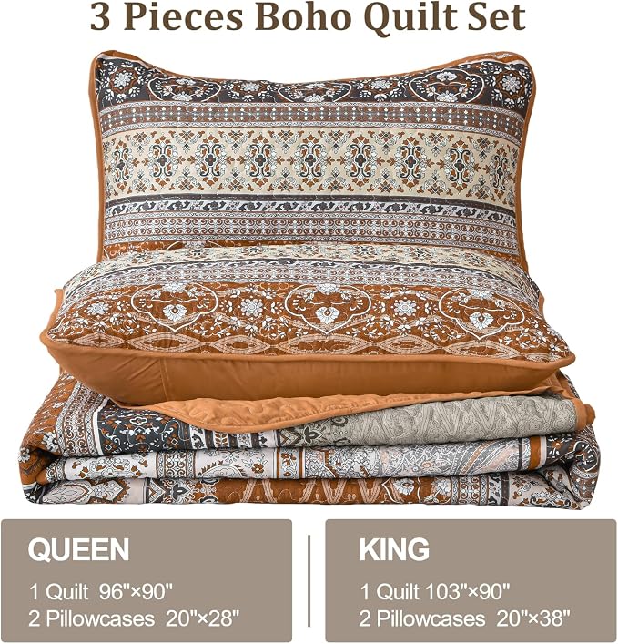 WONGS BEDDING Boho King Quilt Set, Fall Lightweight Bed Decor Bedspread - Image 7