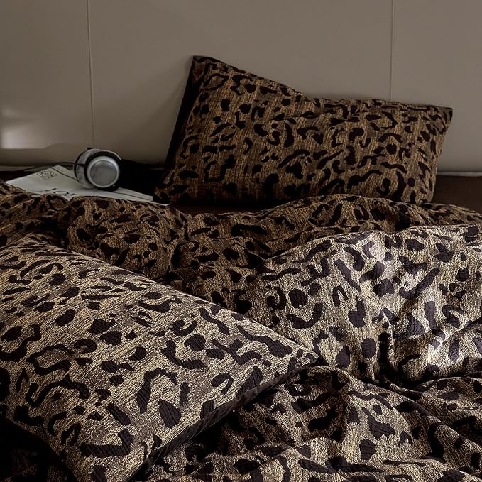 mixinni Leopard Duvet Cover Twin XL Size Yarn-Dyed Leopard Print Jacquard - Image 7