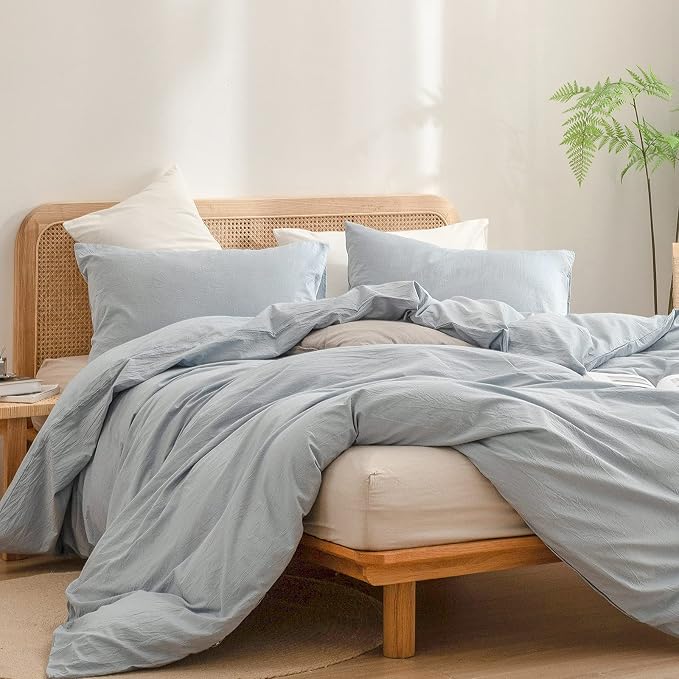 BESTOUCH Duvet Cover Set 100% Washed Cotton Linen Feel Super Soft Comfortable - Image 4
