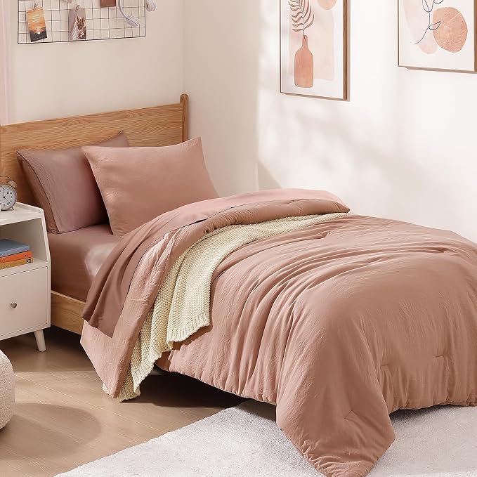 WRENSONGE Twin Comforter Set- 5 Pieces Clay Pink Twin Bed in a Bag, All Season - Image 2
