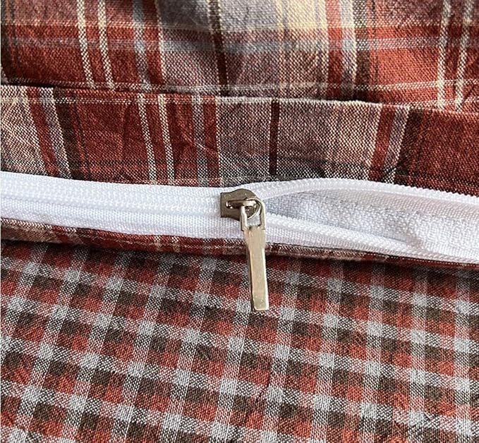 PinkMemory Caramel Blue Gingham Duvet Cover Queen 100% Washed Cotton Buffalo - Image 7