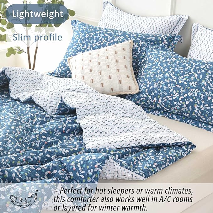 LEMIROE Blue Floral Cotton Comforter King Size - Image 3